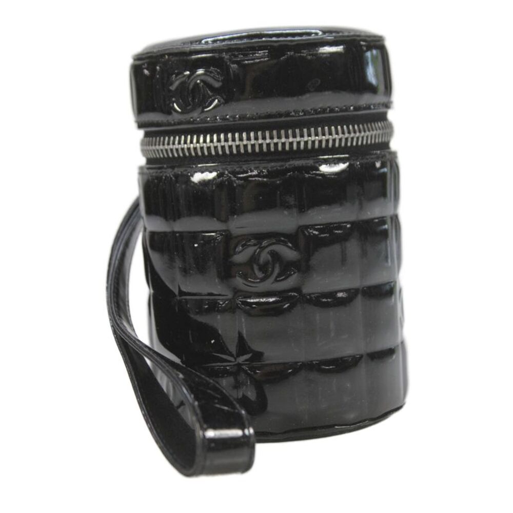 Chanel Womens Patent Leather Mini Brush Travel Case Black 5 x 3 In.